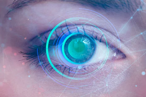 Close-up of an eye undergoing a scanning procedure