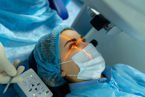 Close-up of an eye undergoing digital scanning